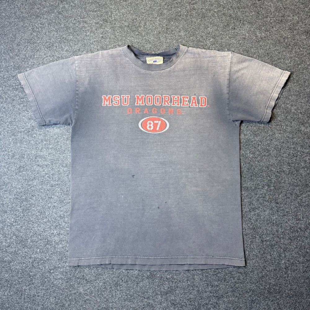 Vintage Steve & Barrys T-Shirt Mens L Black MSU Moorhead Dragons Distressed Tee
